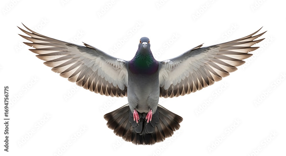 Obraz premium Pigeon in Flight with Wings Spread.