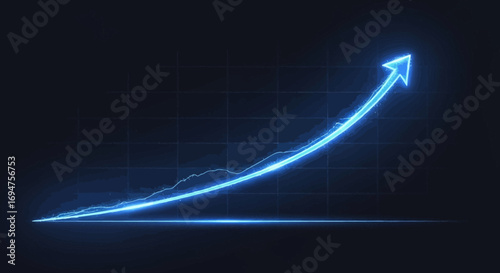 Glowing Blue Arrow Chart Upward Trend, Growth, Success, Progress