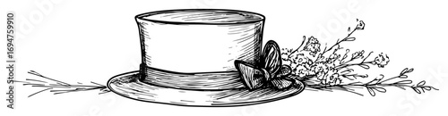 gentlemans vintage top hat with flowers hand drawn sketch