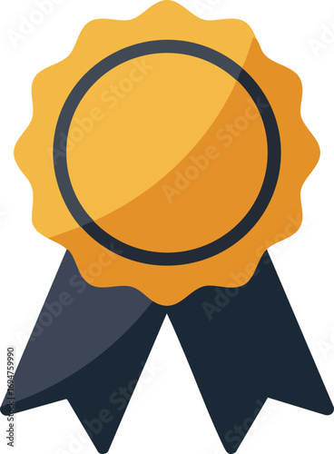 Illustration of a golden award rosette with dark blue ribbons