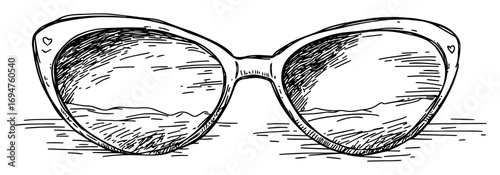 hand drawn sunglasses with beach reflection