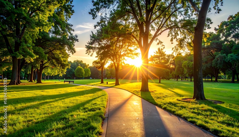 Obraz premium Sunset path through park