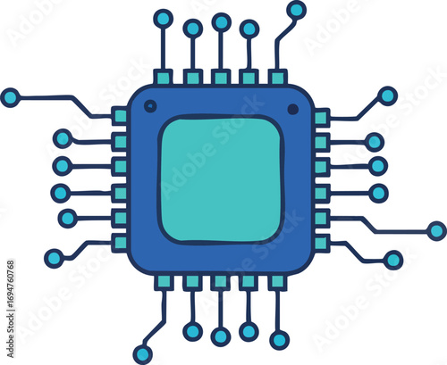 Stylized illustration of a computer chip on a white background.