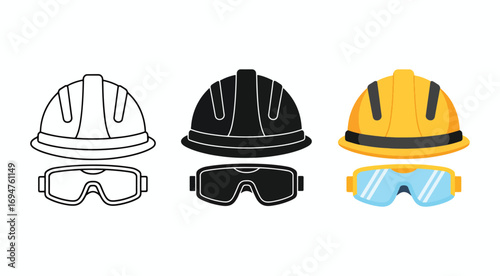 Safety gear set hard hat and goggles for construction and industrial work vector