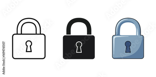 Three different padlock icons representing security and protection vector