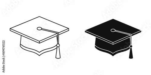 Graduation caps silhouette and outline for academic achievement symbols vector
