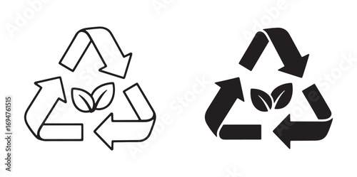Recycle symbol with green leaves icon for environmental sustainability vector