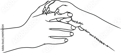Gentle connection between a human hand and a furry paw symbolizing friendship and trust