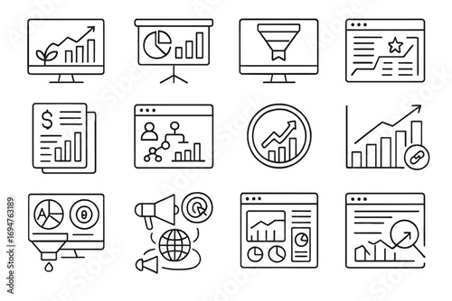 Business and analytics line icon set. data visualization, marketing icons collection