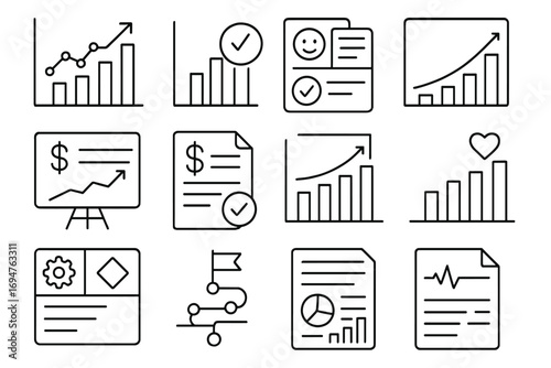 Business analytics line icon set. data, charts, and marketing linear icons collection