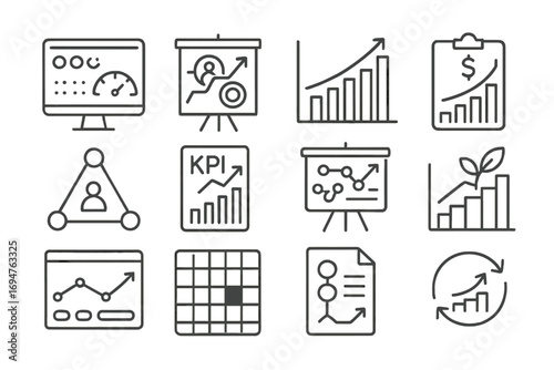 Business, analytics outline icon set. data, chart, report, workflow icons collection