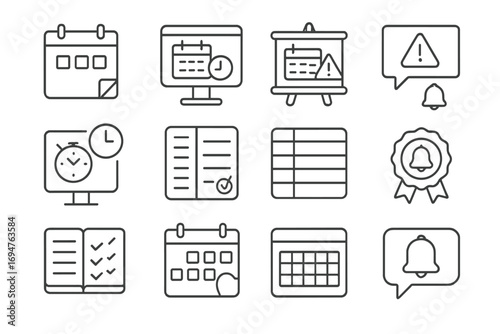 Business and productivity line icon set for organization, planning, and management