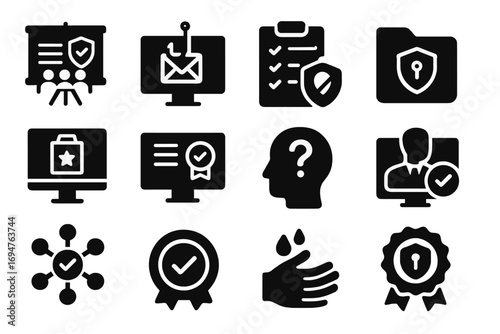 Security, protection silhouette icon set. data safety, shield icons silhouette collection