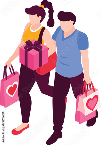 vector illustration of a couple shopping