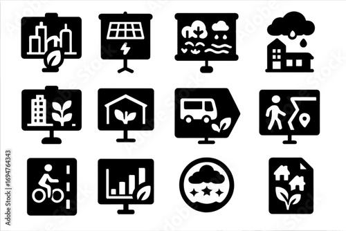 Ecology, environment silhouette icon set. sustainable, nature, conservation collection