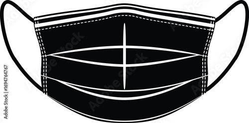 Stylish black medical face mask with white lines on a clean background