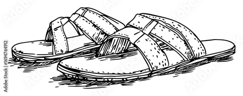 ancient greek sandals – monochrome outline vector illustration
