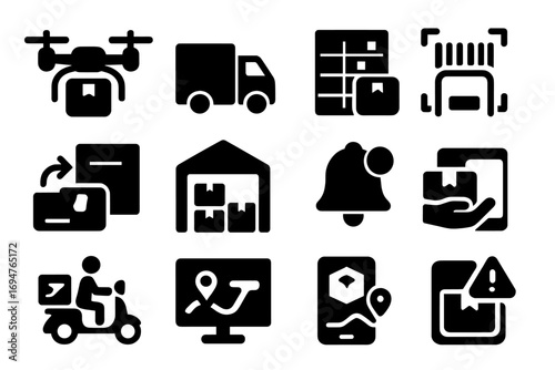 Delivery and logistics icon set. package tracking, shipping icons silhouette style