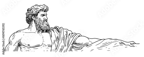 ancient greek god portrait – monochrome outline vector illustration