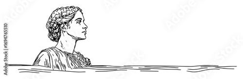 ancient greek woman portrait profile – monochrome outline vector illustration