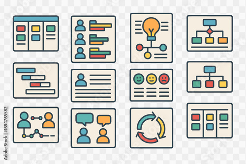 Business, organization flat icon set. data management, workflow icons flat collection