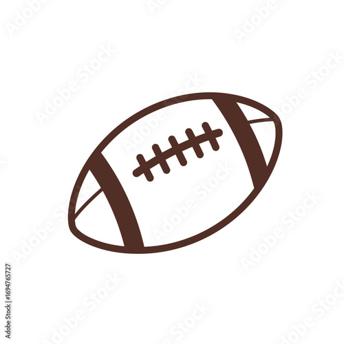 Simple brown American football icon with laces and stripes, isolated on a white background. Hand-drawn sports equipment vector illustration for design