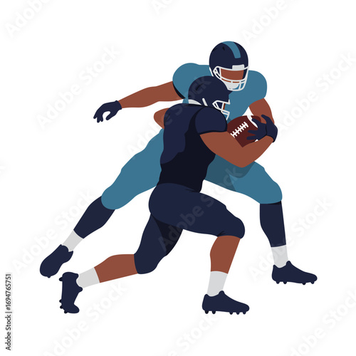 Dynamic American football players clashing during an intense game, showcasing athleticism and competitive spirit with a powerful tackle attempt