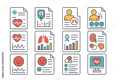 Healthcare and medical flat icon set. health, wellness, medicine icons collection