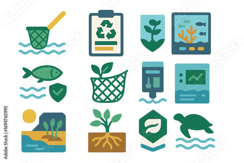 Ecology and environment icon set. sustainable living icons in filled style