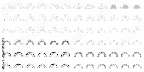 Collection of semicircular fan shapes with varying line density and shading representing growth and progress
