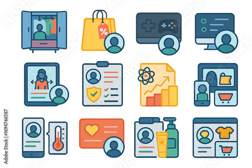 User interface filled icon set. essential ui, app features in filled style