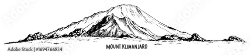 mount kilimanjaro mountain landscape – monochrome outline vector illustration
