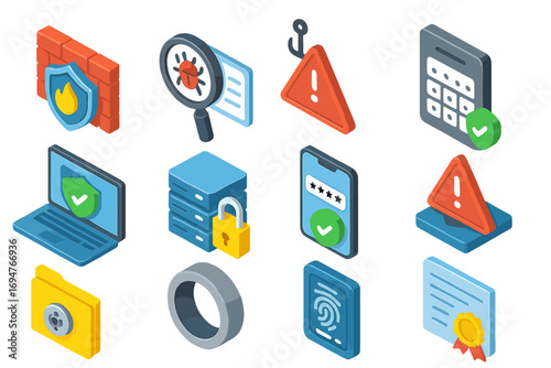 Security and privacy 3d icon set. data protection, cybersecurity 3d icons collection