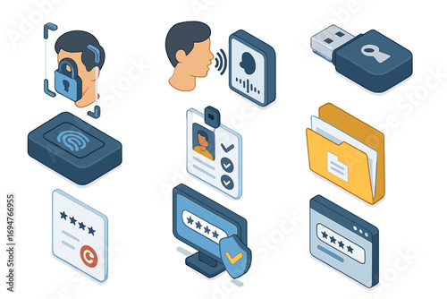 Security and privacy icon set. 3d data protection, access icons collection