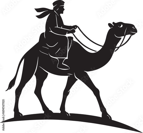 Camel Rider Silhouette Vector Traditional Desert Travel Cultural Symbolism in Bold Minimalist Style