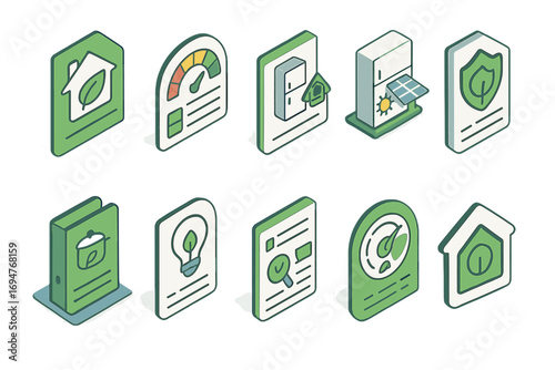 Eco-friendly energy line icon set: sustainable power, renewable symbols in outline style