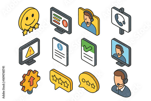 Customer support 3d icon set. communication, assistance icons collection