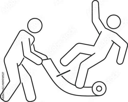Person slipping on a wet floor while being transported on a stretcher