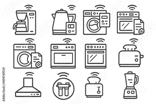Smart home appliance icon set. flat design for kitchen and household devices
