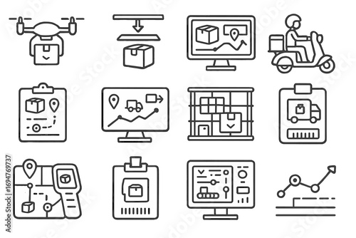 Logistics and delivery outline icon set. efficient shipping and tracking symbols