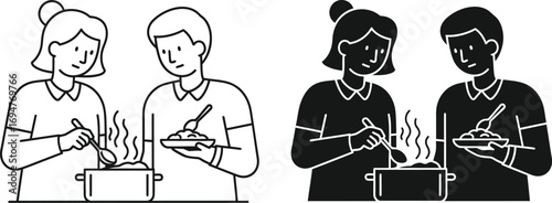 Couple happily sharing a warm meal, enjoying food together