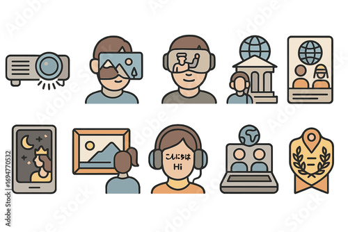 Virtual reality filled icon set. vr, gaming, tech icons filled collection