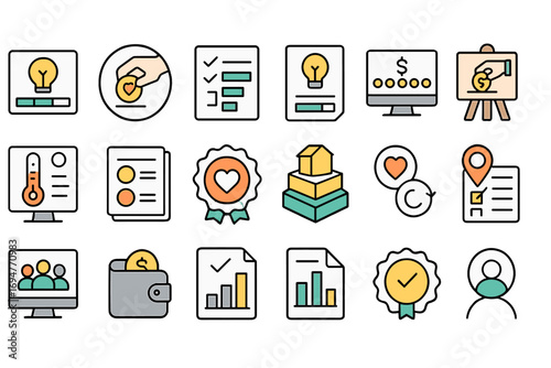 Business and finance outline icon set. essential financial symbols for apps and sites