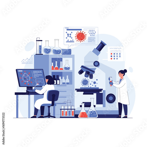 Scientific research and development in a modern laboratory setting with advanced equipment and dedicated scientists