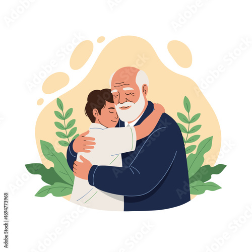 A warm embrace between a grandfather and his grandchild illustrating generational love and bonding