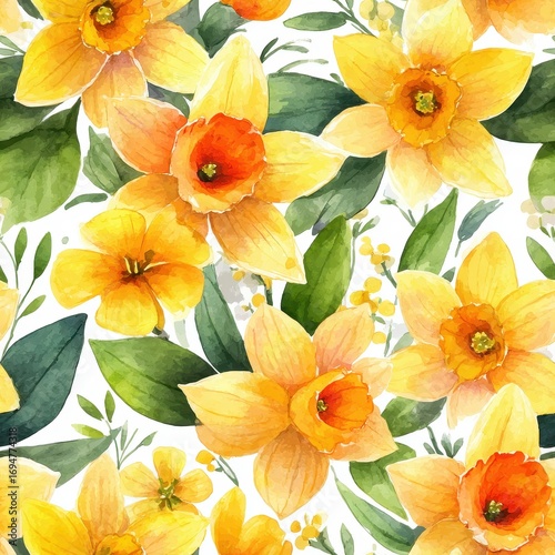 Wallpaper Mural Elegant Floral Watercolor Daffodils Seamless Pattern Background For Textile Projects And Design Torontodigital.ca