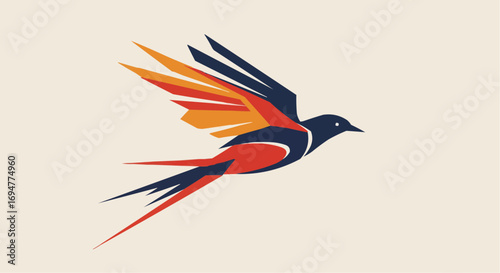 Stylized bird illustration with vibrant wings in bold colors  