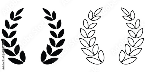 Gold wheat silhouette collection. Wheat or rice icon symbol. Wheat spikes, barley sheaf with grain set. Wheat Ears Silhouette Set, A collection of seven black vector icons depicting various styles 