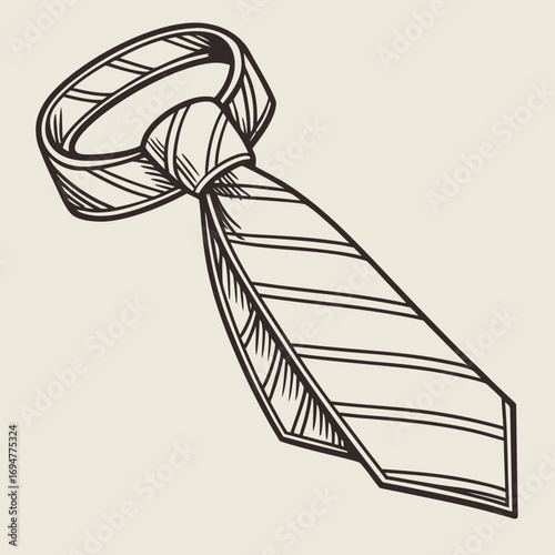 Vector art of handdrawn sketch of a striped necktie, a classic fashion accessory for men, symbolizing style and formality in business attire