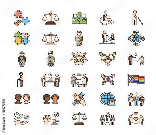 Diversity and Inclusion Icon Collection - Simple Outline Pictograms for Websites, UI, and Corporate Materials

